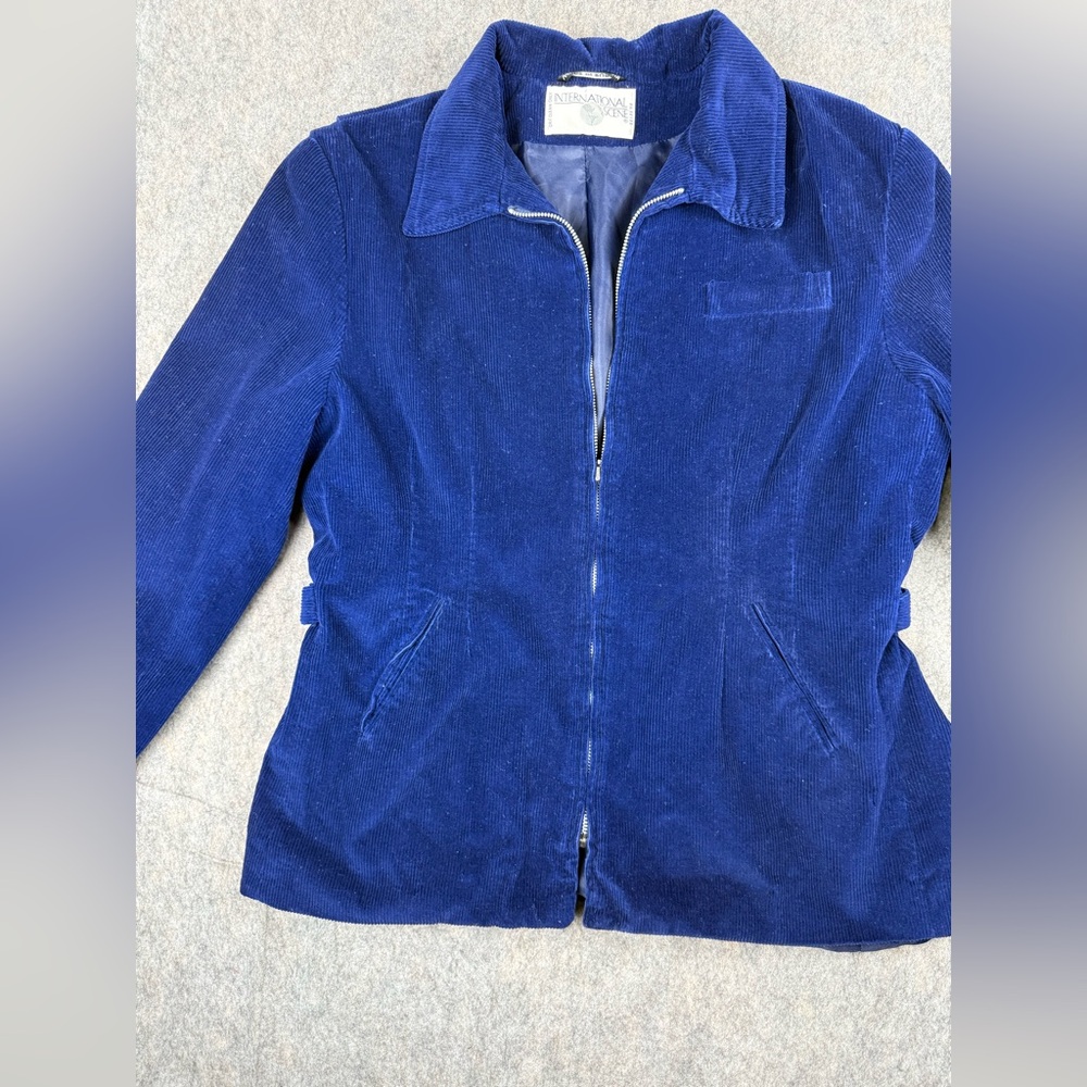 Vintage International Scene Corduroy Jacket Women's 14 Blue Buckle Trim Full Zip - Picture 2 of 8